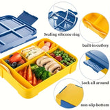 Children's lunch box with 5 compartments, waterproof, with cutlery and sauce container.