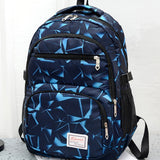School backpack with geometric pattern, sporty style