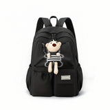 Square Backpack with Teddy Bear, Casual Style, Unisex