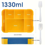 Children's lunch box with 5 compartments, waterproof, with cutlery and sauce container.