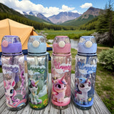 Children's Water Bottle 700 ml, Unicorn Pattern, with Drinking Pump