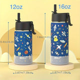 Stainless Steel Thermal Bottle for Kids, Animal Patterns, with Straw.