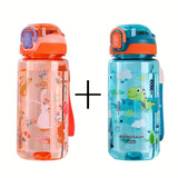 Children's 600 ml Bottle with Straw, Dinosaur or Unicorn Design, Set of 2 Pieces.