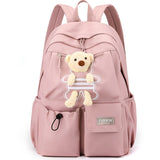 Casual backpack with a teddy bear keychain and a bottle pocket, unisex version