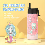 Stainless Steel Thermal Bottle for Kids, Animal Patterns, with Straw.
