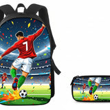Backpack, shoulder bag, and football-themed pencil case — set