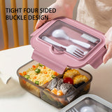 Children's lunch box with a waterproof lid and double spoon, microwave safe