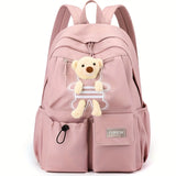 School backpack with a teddy bear, simple design, multiple colors available