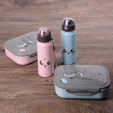 Lunch box set + water bottle for kids, elephant pattern, 4 compartments