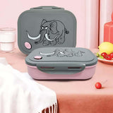 Lunch box set + water bottle for kids, elephant pattern, 4 compartments