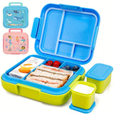 Bento Lunch Box for Kids with Ocean Pattern, 4 Compartments + 2 Containers, Waterproof