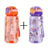 Children's 600 ml Bottle with Straw, Dinosaur or Unicorn Design, Set of 2 Pieces.