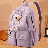 Square Backpack with Teddy Bear, Casual Style, Unisex