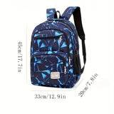 School backpack with geometric pattern, sporty style