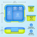 Bento Lunch Box for Kids with Ocean Pattern, 4 Compartments + 2 Containers, Waterproof