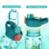 600 ml Children's Bottle with Straw, Dinosaur Pattern, Reusable