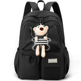 Casual backpack with a teddy bear keychain and a bottle pocket, unisex version