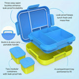 Bento Lunch Box for Kids with Ocean Pattern, 4 Compartments + 2 Containers, Waterproof