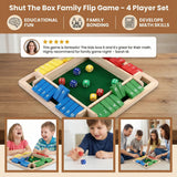 Shut the Box Game, Wooden Family Game for 4 Players