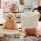 Interactive teddy bear for children, singing plush toy with music and peek-a-boo game