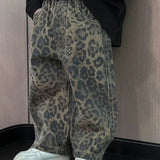 Leopard Print Jeans for Girls, Black Denim