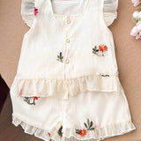 Two-Piece Set for Girls 80-122, Embroidered Blouse and Floral Shorts, White Bohemian Set