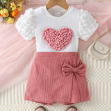 Two-piece set for girls 92-116, white top with hearts and pink shorts with bow