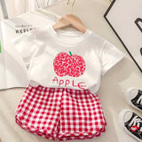 Two-Piece Set for Girls 74-116, Fruit Print T-Shirt and Checked Shorts