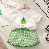 Two-Piece Set for Girls 74-116, Fruit Print T-Shirt and Checked Shorts