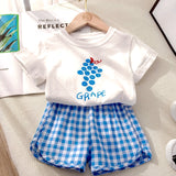 Two-Piece Set for Girls 74-116, Fruit Print T-Shirt and Checked Shorts