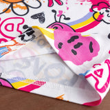 Two-piece set for girls aged 1-8, short sleeve T-shirt and shorts, printed with hearts and happy faces
