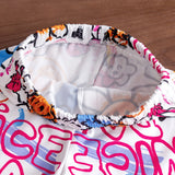 Two-piece set for girls aged 1-8, short sleeve T-shirt and shorts, printed with hearts and happy faces