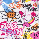 Two-piece set for girls aged 1-8, short sleeve T-shirt and shorts, printed with hearts and happy faces