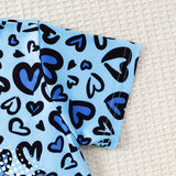 Two-Piece Set for Girls 1-8 Years, Heart Print T-Shirt and Denim Effect Shorts