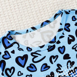 Two-Piece Set for Girls 1-8 Years, Heart Print T-Shirt and Denim Effect Shorts