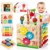 8-in-1 Montessori Activity Cube for Toddlers, Motor Development