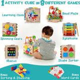 8-in-1 Montessori Activity Cube for Toddlers, Motor Development