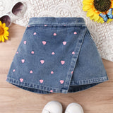 Denim Shorts Skirt for Girls 98-122, Printed Denim, Versatile and Stylish