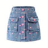 Denim Shorts Skirt for Girls 98-122, Printed Denim, Versatile and Stylish