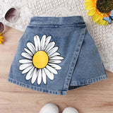 Denim Shorts Skirt for Girls 98-122, Printed Denim, Versatile and Stylish