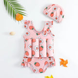 Girls' swimsuit, pink with UV protection and floaties