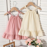 Summer Dresses for Girls 80-116, Set of 2 Pieces with Ribbons and Ruffles, Pink and Cream