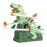 Race track with dinosaurs, cars with automatic climbing function
