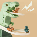 Race track with dinosaurs, cars with automatic climbing function