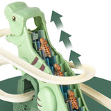 Race track with dinosaurs, cars with automatic climbing function