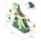 Race track with dinosaurs, cars with automatic climbing function