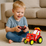 Toy tractor, cartoon-style agricultural vehicle