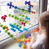 Building Block Set with Suction Cups, Colorful Sensory Construction Toy