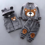 Baby clothing set, jacket, vest, and pants with bear