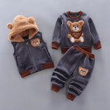Baby clothing set, jacket, vest, and pants with bear
